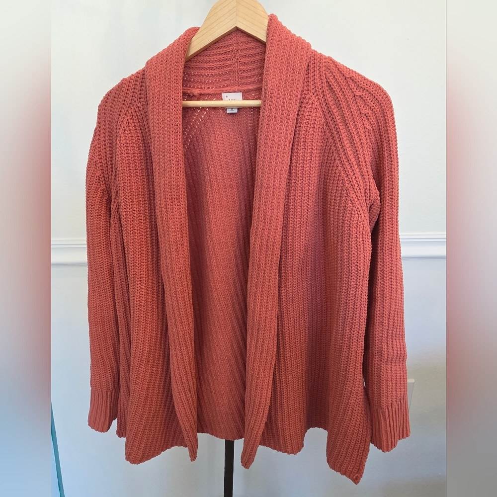 a new day Women's Coral Pink Cozy Chunky Knit Shawl Collar Cardigan Sweater SZ M